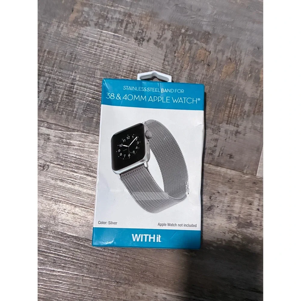 WITHit Silver Stainless Steel Mesh Band for 38mm 40mm Apple Watch Magnetic